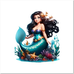 Raven haired Cute Little Plus Size Mermaid Posters and Art